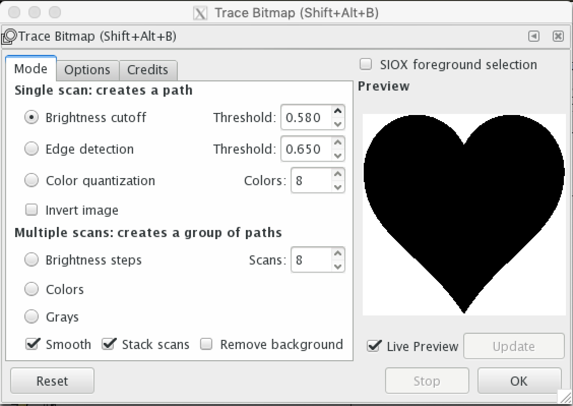 inkscape trace bitmap stroke only